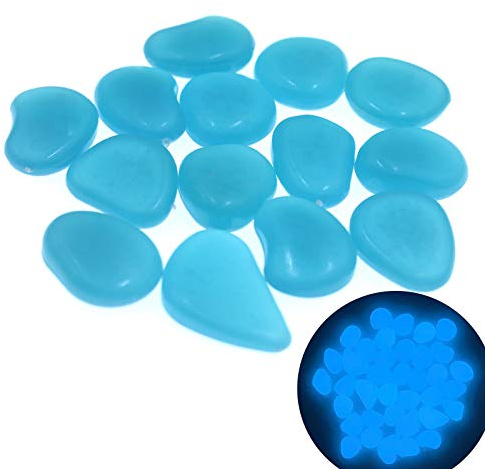 Qeesio Lot de 450 galets phosphorescents décoratifs pour jardin, allée, cour, aquarium, bleu