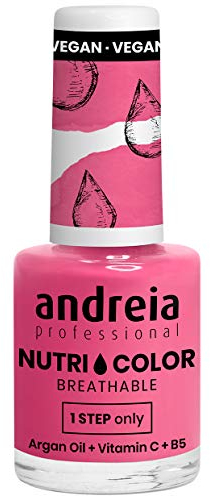 Andreia Professional NutriColor Breathable Nail Polish - Vegan and Cruelty-Free DIY Nail Art Nail Polish with Long Lasting Gloss Finish Colour NC30 Bubble Gum Pink 10.5ml