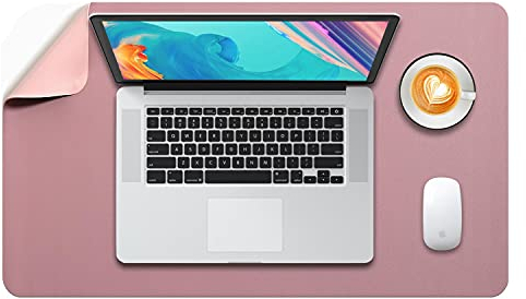 DOBAOJIA Mausepad L, Große Mausmat, Laptop-Schreibtischmatte, Schreibtischunterlage, Büro Schreibtisch Pad, Schreibblock, Doppelseitige Verwendung PU Leder Wasserdicht, 60 x 35cm Dunkelpink/Pink