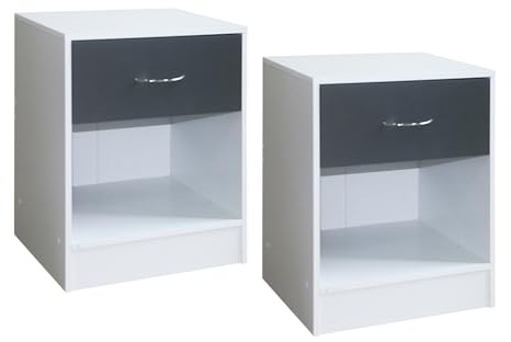 HTI living Nachtschrank 2er-Set Thekla 4050 Nachttisch Nachtkommode Weiß-Grau