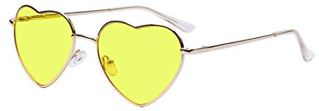 Kelens Herz Sonnenbrille Herren Polarisierte Metallrahmen,Damen Festival Zubehör Sonnenbrille Herz, Uv Schutz Brille Herzform FüR Festival, Party (Gelbe Linse)