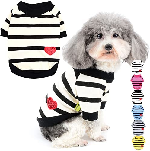 Zunea Dog Shirts for Small Dogs Summer Basic T-Shirt Striped Puppy Clothes Sequins Love Heart Sweatshirt Soft Cotton Short Sleeve Tee Shirt Pet Girl Boy Clothing Pullover Chihuahua Apparel Yellow S