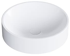 Bernstein Aufsatzbecken, rundes Aufsatzwaschbecken 40cm - Mineralguss Waschbecken in Weiß Matt - Perfekt für Waschtischplatten und Unterschränke, Waschschale mit Ablaufgarnitur