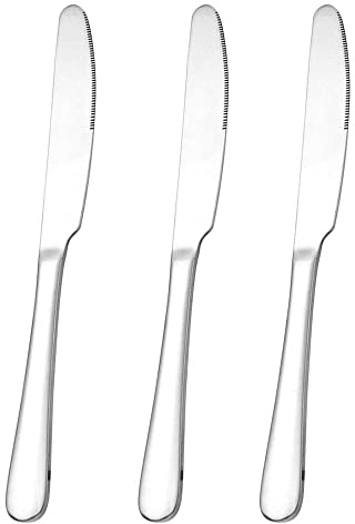 ELEGANTTIN Dinner Knives Set of 3 Table Knife 8.5 Inch Grade Stainless Steel Knives Cutlery Knives Only Dishwasher Safe Table Knives kitchen Knives in Home Kitchen or Restaurant, Silver