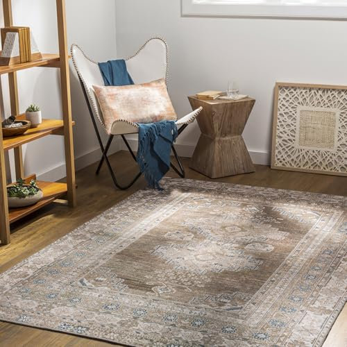 Livabliss Faraoun Machine Washable Rug - Vintage Area Rugs Living Room, Large Rug 200x275 cm - Traditional Boho Rug Style, Dining Room, Kitchen, Outdoor, Hallway - Brown, Blue, Beige Rug