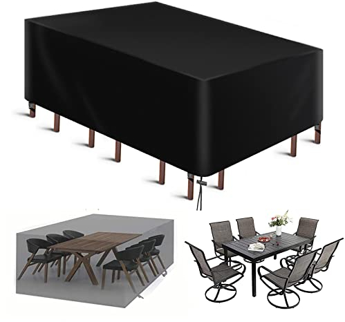 LCGOD Housse Salon de Jardin , 600D Oxford Tissu Housse Table de Jardin Protection pour Tous Les Temps , pour Ensembles de Table et de Canapé avec Corde et Boucle Verrouillage (210 x 123 x 80cm)