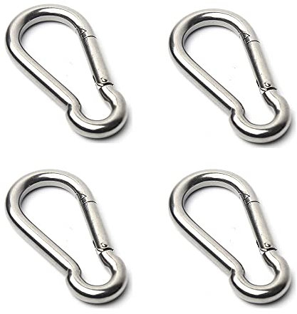 4 Pcs 304 Stainless Steel M6 Heavy Duty Carabiner Clips, 60mm Carbine Hook Holds Upto 70Kg (Not for Climbing), Ideal for Hiking, Camping, Fishing, Dog Leash & More