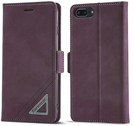 LOLFZ Case for iPhone 7 Plus iPhone 8 Plus iPhone 6 Plus iPhone 6S Plus, Vintage Flip Folio Leather Wallet Case Card Slots Kickstand Magnetic Closure Shockproof Protective Cover - Wine Red