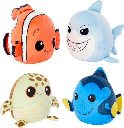 Mattel Disney100 Findet Nemo Cuutopia 4 Plüschtiere, 12,7 cm Plüschkissen Puppen von Nemo, Dory, Squirt & Bruce