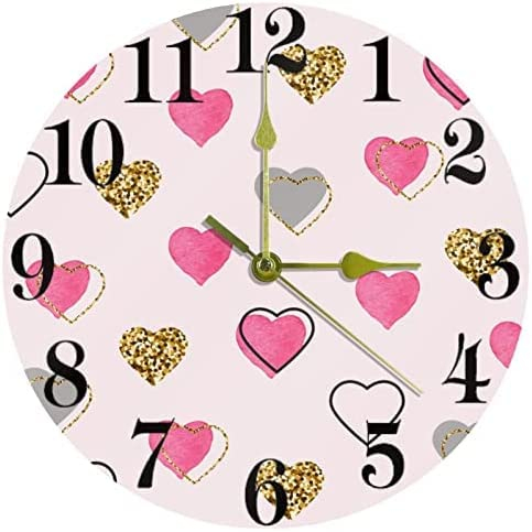 Reloj de Pared con Forma de corazón de Oro Rosa, Relojes de Pared Redondos con batería de Cuarzo silenciosos de 10 Pulgadas para el hogar, la Cocina, la Oficina y la Escuela