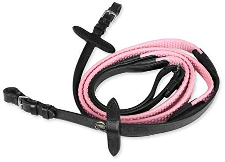 Horses Zügel aus Leder Gummi Event Farbe Schwarz/Rosa Full