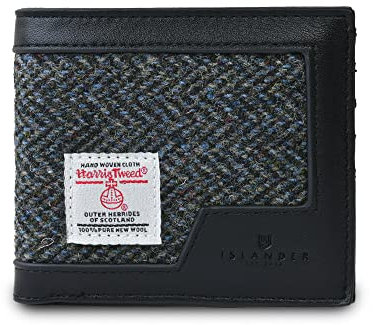 Islander HarrisTweed Herren Geldbörse, Schwarz und Grau Fischgrätenmuster, L:11cm H:9.5cm W:2.5cm, Klassisch
