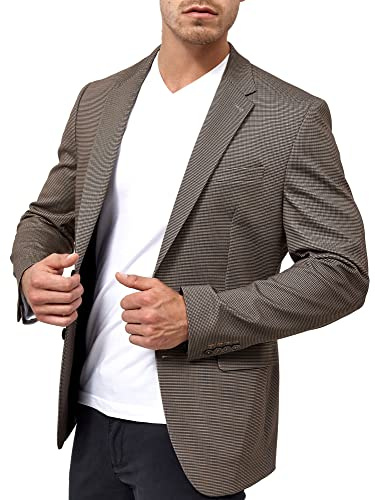 JEFF Herren Oscar Sakko mit Stretch | Anzugjacke Jackett Herrenblazer Fischgrätenmuster oder Kariert Dark Houndstooth, 48