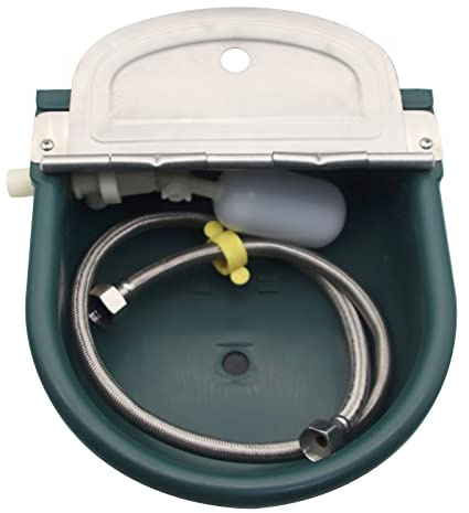 Automatic Water Bowl Plastic Livestock Waterer for Horse Cattle Goat Sheep Dog,Farm Grade Sheep Water Trough Bowl (with Drainage Hole & 39.37 inch Pipe)