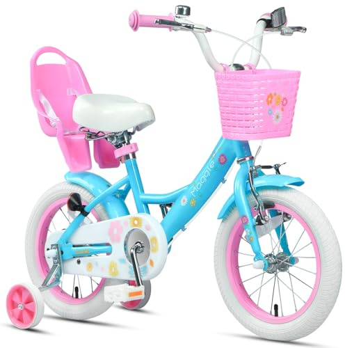 Glerc Maggie 12 14 16 20 Inch Kids Bike for 2-13 Years Old, Girls Bicycle with Stabilisers/Kickstand & Doll-Seat/Rear Carry Rack & Basket, Multiple Colors