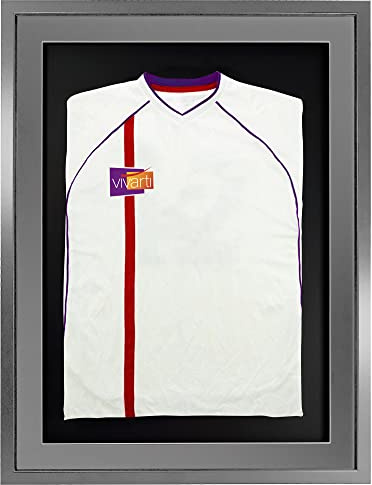 Vivarti DIY 3D Mounted Sports Shirt Display Silver Frame with Colour Mounts (Adult, 60 x 80cm - Silver Frame, Silver Mount, Black Backing Card)