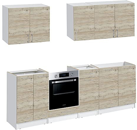 Cuisineandcie - Cocina Completa Eco Nogal Blanco 240 cm - Juego de 7 Muebles de Cocina, Almacenaje Cocina Equipada Completa