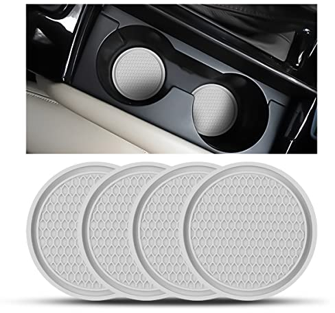 CGEAMDY 4 Stück Auto Untersetzer, Auto Getränkehalter Einsatz, Durchmesser PVC Verdicken Schwarz Auto Untersetzer, Anti Rutsch Car Untersetzer für Kaffeebcher(Grau)