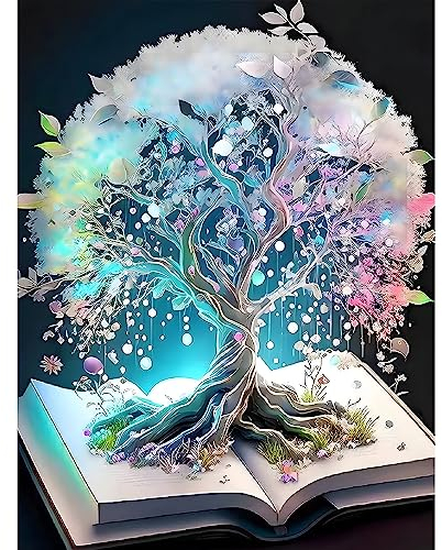 DPHERO DIY Baum des Lebens Diamant Painting Bilder für Erwachsene Kinder,5D Blumen Diamond Painting Set,DIY Strass Bilder Buch Diamant Kunst Kits,Runde Steine Diamant Painting Zuhause Dekor 30x40cm