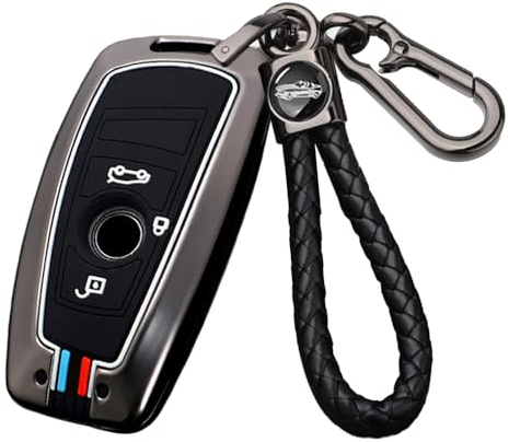 ontto Autoschlüssel Hülle Passt für BMW 520 525 F30 F10 F18 118i 320i 1er 3er 5er 7er X3 X4 M3 M4 M5 Fernbedienung Metall Schlüsselhülle Schutzhülle Schlüsselanhänger Schlüssel Etui 3 Tasten-Schwarz