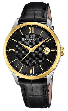 Candino Swiss Herrenuhr Analog aus Leder Schwarz | Quarzwerk, Kalender, Widerstandsfähiges Saphirglas, Wasserdicht 10 ATM C4708/C Couple Classic