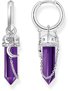 THOMAS SABO 2 Creolen mit Anhänger mit imitiertem Amethyst Silber geschwärzt 925 Sterlingsilber, Geschwärzt CR722-643-13