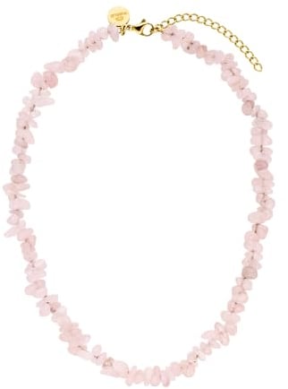 Purelei® Rose Quartz Kette, Damen Halskette aus langlebigem Edelstahl, Wasserfeste Splitterkette aus natürlichem Rosenquarz, 35-40 cm cm Länge verstellbar (Gold)