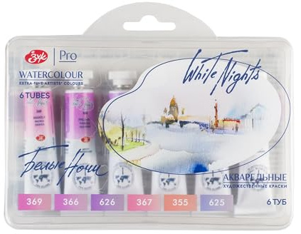 White Nights Nevskaya Palitra - Set di acquerelli professionali extra fini, 6 x 10 ml, in plastica Correx (set di fiori di rosa)