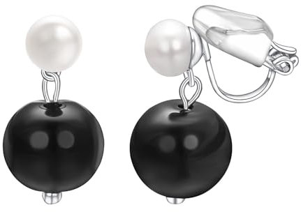 Vissen Süßwasserperlen Clip Ohrringe Hängend Damen Zarte Bicolor Modeschmuck Schwarz Weiße Perlen Ohrclips Mädchen