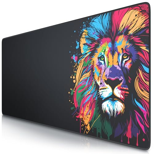 TITANWOLF - XXL Tappetino per Mouse da Gioco - Gaming Mousepad Extra Grande 900 x 400mm - Mousepad Pad con Base in Gomma Antiscivolo - Spessore 3mm - Nero - Modello Colour Lion