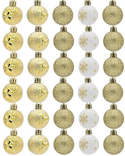 URFEDA Weihnachtskugeln Weiß Set 30 - Weihnachtsbaum Kugeln 4cm Weihnachtskugeln Kunststoff Matt Christbaumkugeln Christbaumschmuck Anhänger Baumschmuck Weihnachten Weihnachtsbaumkugeln Weihnachtsdeko