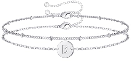 TINGN Silber Armband Damen Mit Buchstaben B - Graviertes Charm Armband - Schmuck Geschenke für Mädchen 5-9 Jahre