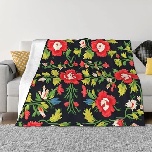 Ukrainischer Stickerei-Stil, Roseluxury-Bettdecke, flauschige, weiche Flanelldecke, Mikrofaser (101,6 x 76,2 cm), dick und warm