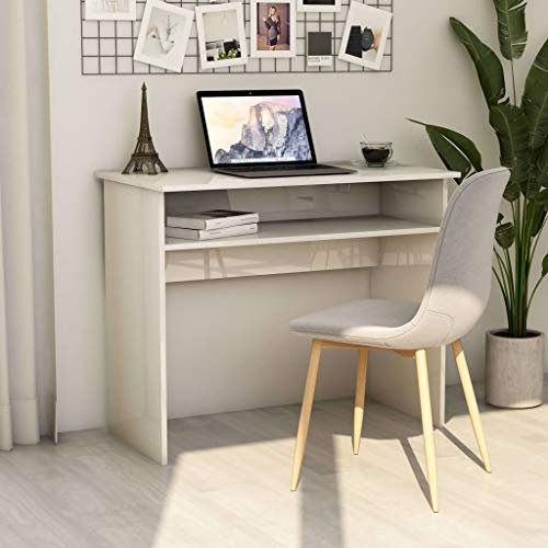 BUKSCYJS Schreibtisch Klein,Empfangsthekeschreibtisch Hochglanz-Weiß 90x50x74 cm Holzwerkstoffgeeignet FüR Wohnzimmer, Schlafzimmer, BüRo, Besprechungszimmer, Arbeitszimmer