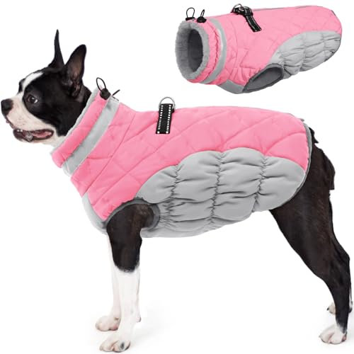 AOFITEE Hundemantel, Winter Warme Hundejacke, Reflektierend Fleece Wintermantel Hund mit Geschirr und Reißverschluss, Wasserdicht Hunde Schneeanzug für Kleine Mittlere Große Hunde, XS