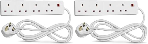 STATUS Multi Plug Extension | 4 Socket Extension Cable | 4m Extension Lead with Neon Indicator| S4W4MS6 (Pack of 2)