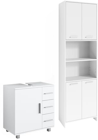 Vicco Badmöbel-Set Maris, Weiß, 2 Teile, mit Hochschrank und Waschbeckenunterschrank