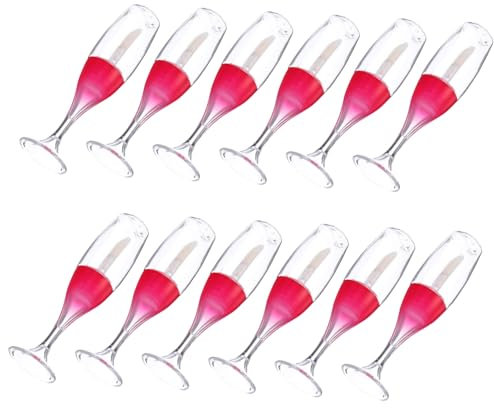 Angoily 12pcs Wine Glass Vials Lip Gloss Tubes Plastic Wine Glasses Lip Tint Clear Lip Balm Bottles Refillable Lip Balm Dispenser Lipstick in Wine Bottles Empty Lip Gloss Tube Filling