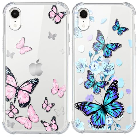 Xylota 2 Stück Handyhülle für iPhone XR 6,1 Hülle, Durchsichtig Aesthetic Schmetterling Muster Case, Transparent Dünn Silikon Weich TPU Stoßfeste Kratzfest Schutzhülle Frauen Mädchen Cover