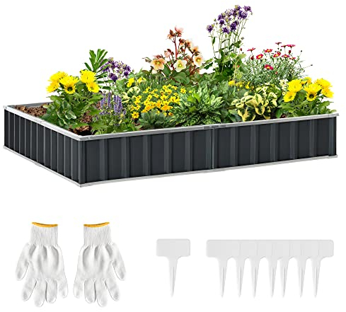 Outsunny Letto per Orto Rialzato da Esterno 645L, Fioriera da Balcone in Acciaio Galvanizzato con Fondo Aperto, per Piante, Fiori e Verdure, 258x90x30cm, Grigio Scuro