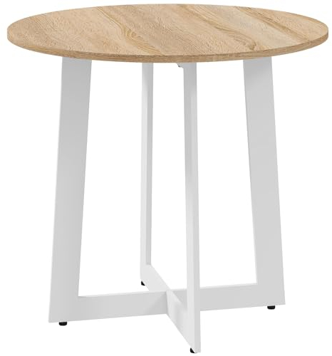 HOMCOM Table à Manger Ronde pour 4 Personnes Table de Cuisine Design Moderne avec Plateau Effet Bois et Base en Acier croisé Naturel