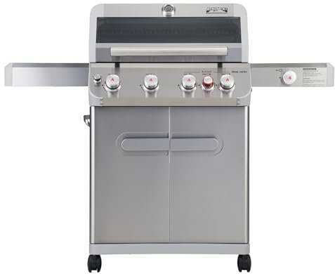 Monument Grills Outdoor Barbecue Stainless Steel 4 Burner Propane Gas Grill, 62,000 BTU Patio Garden Barbecue Grill with Side Burner and Knob Controls, Mesa415BZ