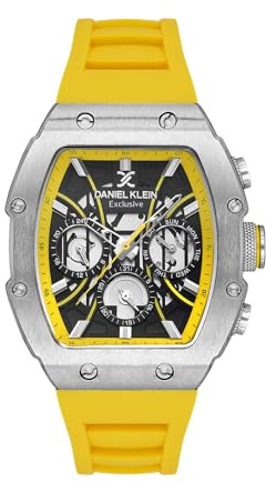 Daniel Klein, Armbanduhr für Herren, multifunktionale Herrenuhr – bunte Armbanduhr für Herren, analoge Armbanduhr, Luxusuhren für Herren, Silikonarmband, Silber / Gelb, Eine Größe, Modern