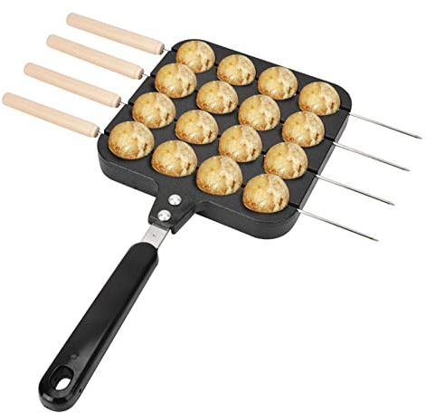 Sartén antiadherente para parrilla Takoyaki con aguja para hornear, sartén Takoyaki Maker Aebleskiver, bandeja para hornear para hacer Takoyaki y panqueques redondos en horno eléctrico y estufa de gas