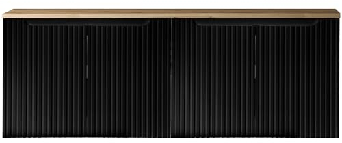 Lomadox Badezimmer Doppelwaschtisch-Unterschrank 160cm, in schwarz mit Eiche, gerillte Front, grifflos