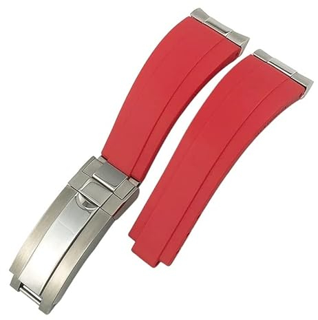 SKXMOD Uhrenarmband aus Gummi mit gebogenem Ende, 20 mm, für Rolex Daytona GMT Slide Lock Buckle Submariner Silikon-Sportuhrenband, Rose gold, Achat