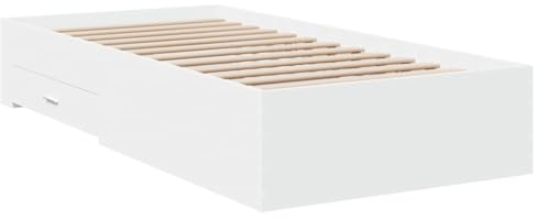 vidaXL Bettgestell, Bett mit Schubladen, Bettrahmen mit Sperrholzlatten, Einzelbett für Schlafzimmer, Schubladenbett, Weiß 90x200cm Holzwerkstoff