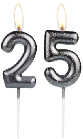 Sparkling Light Black 25th Birthday Number Candle, Black Number 25 Cake Candle, Birthday Cake Topper Cupcake Girl Boy, Wedding Anniversary Decoration