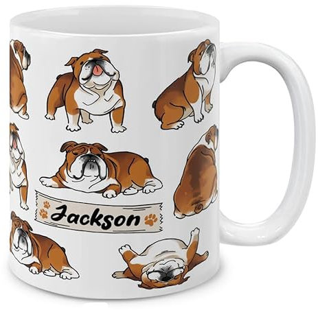 Mug Tasse Texte Personnalisé - Motif Bouledogue Anglais Tasse Couple Rigolo Tasses À Café Drôle Mug 330Ml pour Collègue, Valentin, Anniversaire