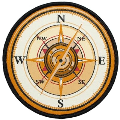 Café Viereck ® Kompass Navigation Wegweiser Travel Wandern Navy Patch 8,5 cm - gewebt mit Klett